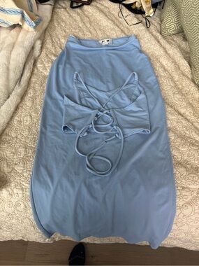 Light Blue Women’s Slip skirt midi  with Strappy Back top  set